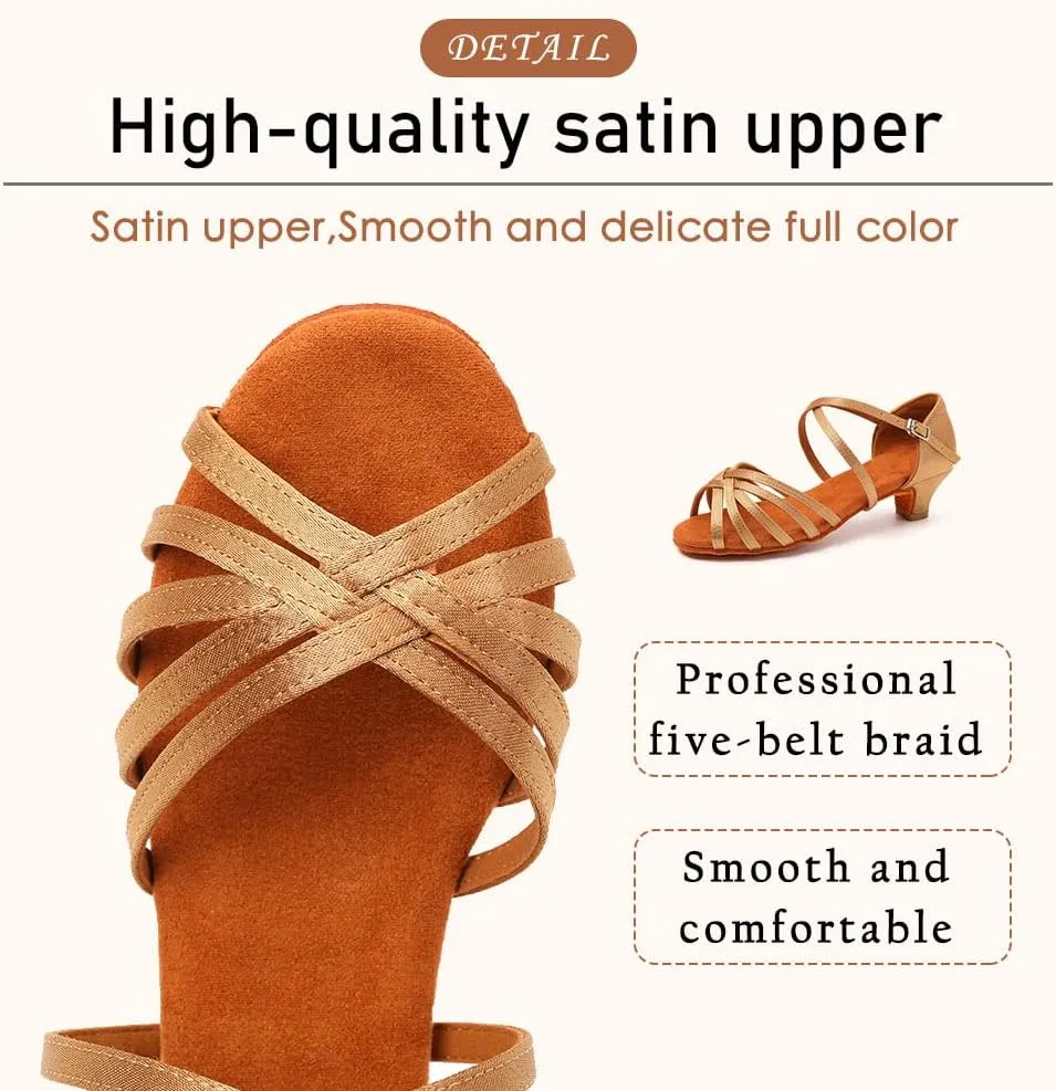 SWDZM Girls Latin Dance Shoes Satin Suede Sole Ballroom Salsa Tango Professional Performance Practice Dance Shoes