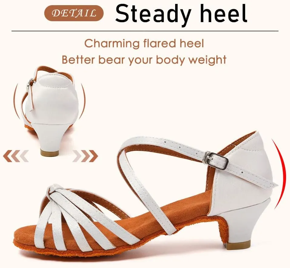 SWDZM Girls Latin Dance Shoes Satin Suede Sole Ballroom Salsa Tango Professional Performance Practice Dance Shoes