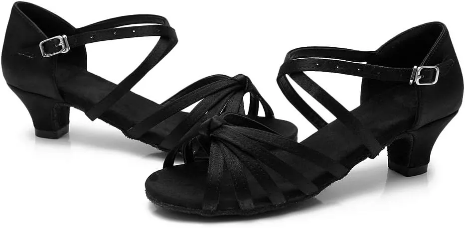 SWDZM Girls Latin Dance Shoes Satin Suede Sole Ballroom Salsa Tango Professional Performance Practice Dance Shoes