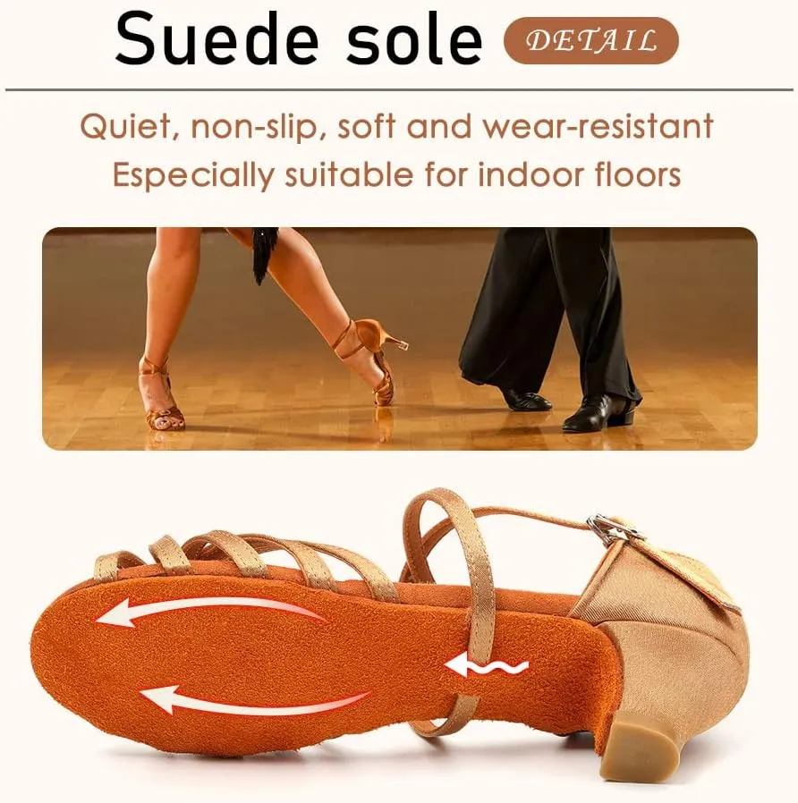 SWDZM Girls Latin Dance Shoes Satin Suede Sole Ballroom Salsa Tango Professional Performance Practice Dance Shoes