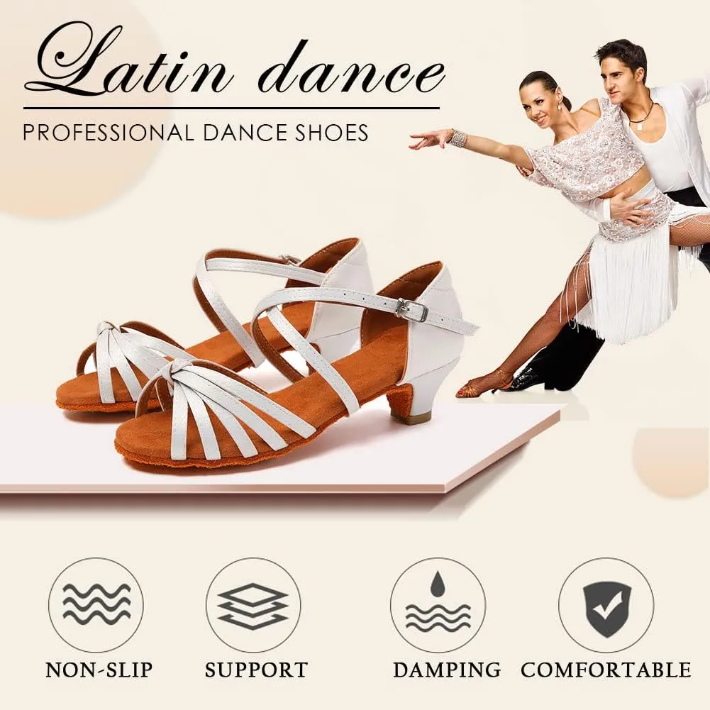 SWDZM Girls Latin Dance Shoes Satin Suede Sole Ballroom Salsa Tango Professional Performance Practice Dance Shoes