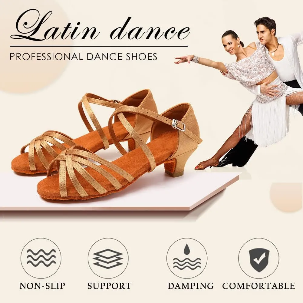 SWDZM Girls Latin Dance Shoes Satin Suede Sole Ballroom Salsa Tango Professional Performance Practice Dance Shoes