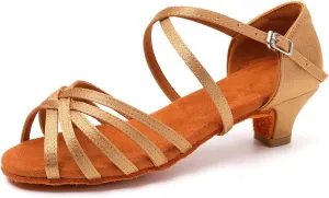 SWDZM Girls Latin Dance Shoes Satin Suede Sole Ballroom Salsa Tango Professional Performance Practice Dance Shoes