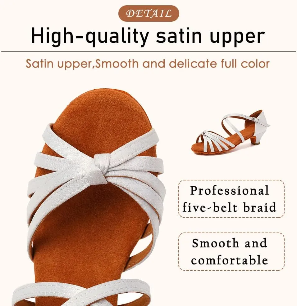 SWDZM Girls Latin Dance Shoes Satin Suede Sole Ballroom Salsa Tango Professional Performance Practice Dance Shoes