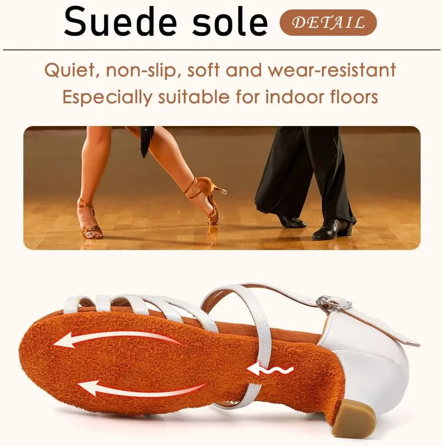 SWDZM Girls Latin Dance Shoes Satin Suede Sole Ballroom Salsa Tango Professional Performance Practice Dance Shoes
