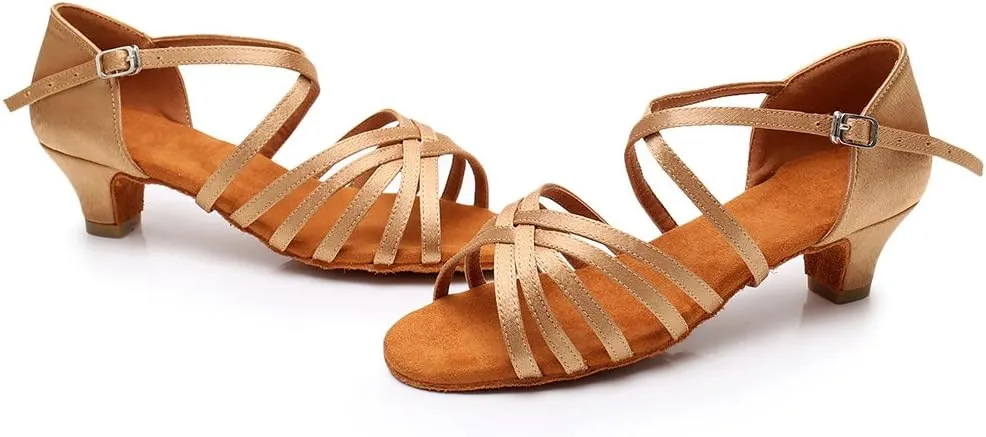 SWDZM Girls Latin Dance Shoes Satin Suede Sole Ballroom Salsa Tango Professional Performance Practice Dance Shoes