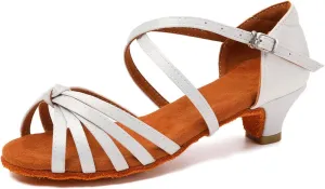 SWDZM Girls Latin Dance Shoes Satin Suede Sole Ballroom Salsa Tango Professional Performance Practice Dance Shoes