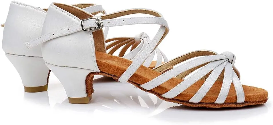 SWDZM Girls Latin Dance Shoes Satin Suede Sole Ballroom Salsa Tango Professional Performance Practice Dance Shoes