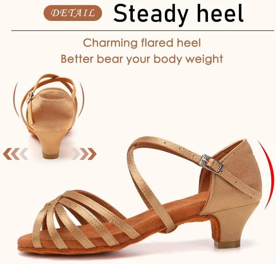 SWDZM Girls Latin Dance Shoes Satin Suede Sole Ballroom Salsa Tango Professional Performance Practice Dance Shoes