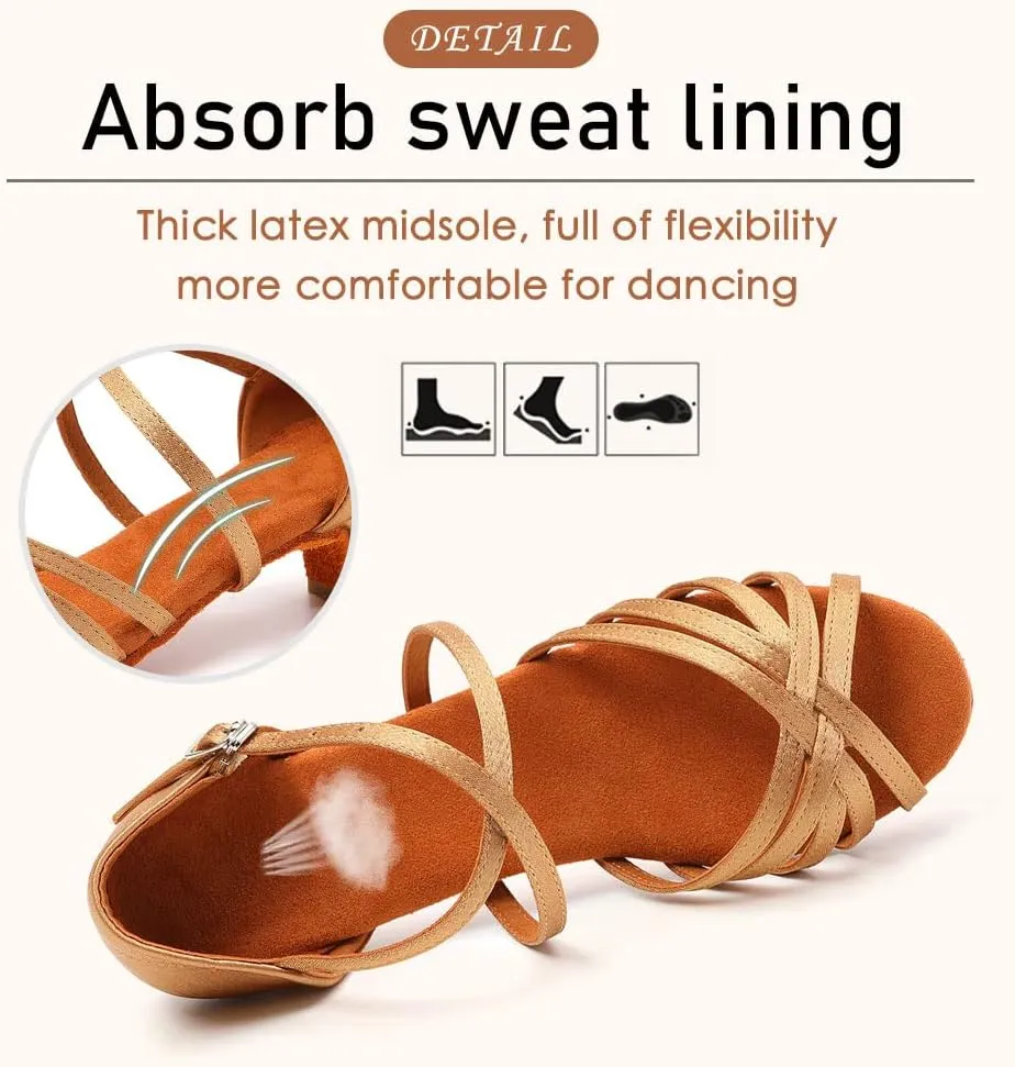 SWDZM Girls Latin Dance Shoes Satin Suede Sole Ballroom Salsa Tango Professional Performance Practice Dance Shoes