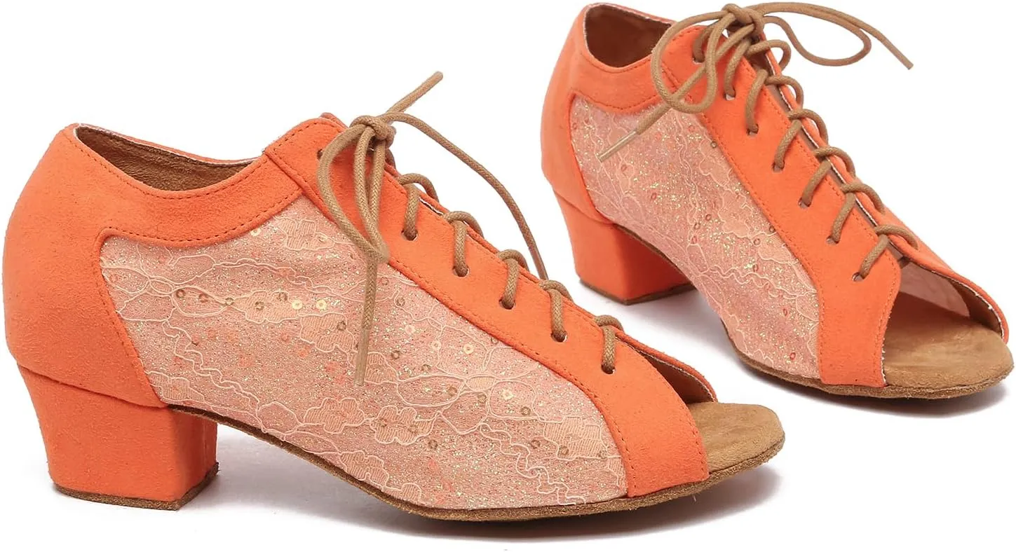 SWDZM Women Ballroom Dance Shoes Salsa Latin Practice Shoes Lace-up Teaching Dance Shoes,Model YCL504