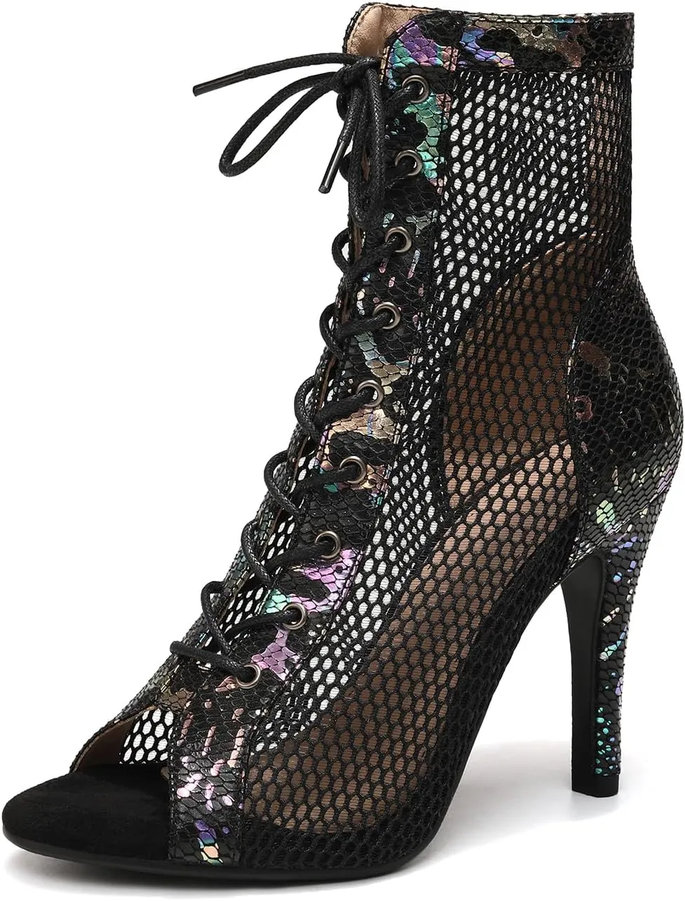 SWDZM Women Latin Dance Boots Ankle Open Toe Ballroom Salsa Professional Dancing Heels