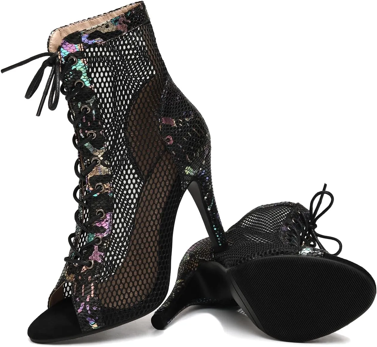 SWDZM Women Latin Dance Boots Ankle Open Toe Ballroom Salsa Professional Dancing Heels