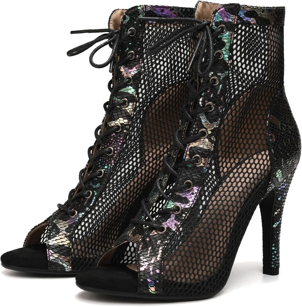 SWDZM Women Latin Dance Boots Ankle Open Toe Ballroom Salsa Professional Dancing Heels