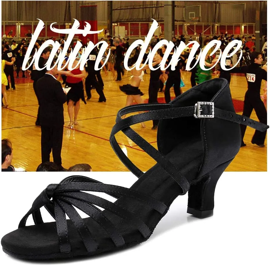 SWDZM Women's Latin Dance Shoes Open-Toe Silk Salsa Tango Ballroom Professional Practice Performance Dance Shoes USWH1213 1217