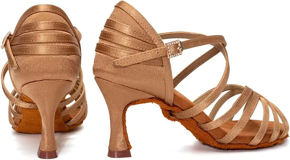 SWDZM Women's Latin Dance Shoes Open-Toe Silk Salsa Tango Ballroom Professional Practice Performance Dance Shoes USWH1213 1217