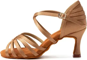 SWDZM Women's Latin Dance Shoes Open-Toe Silk Salsa Tango Ballroom Professional Practice Performance Dance Shoes USWH1213 1217