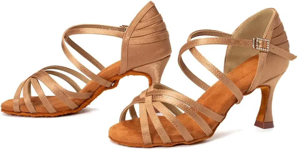 SWDZM Women's Latin Dance Shoes Open-Toe Silk Salsa Tango Ballroom Professional Practice Performance Dance Shoes USWH1213 1217