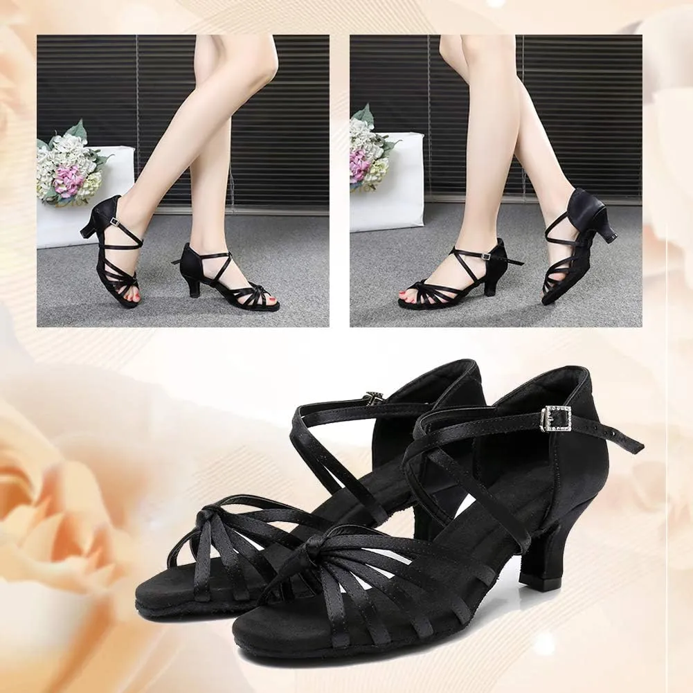 SWDZM Women's Latin Dance Shoes Open-Toe Silk Salsa Tango Ballroom Professional Practice Performance Dance Shoes USWH1213 1217