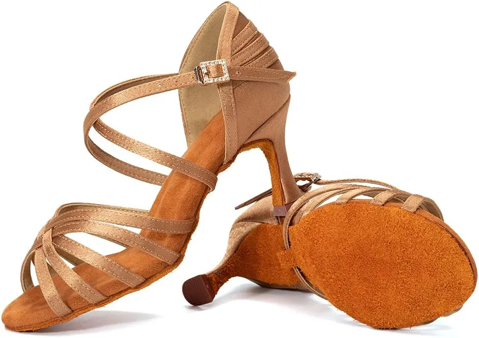 SWDZM Women's Latin Dance Shoes Open-Toe Silk Salsa Tango Ballroom Professional Practice Performance Dance Shoes USWH1213 1217