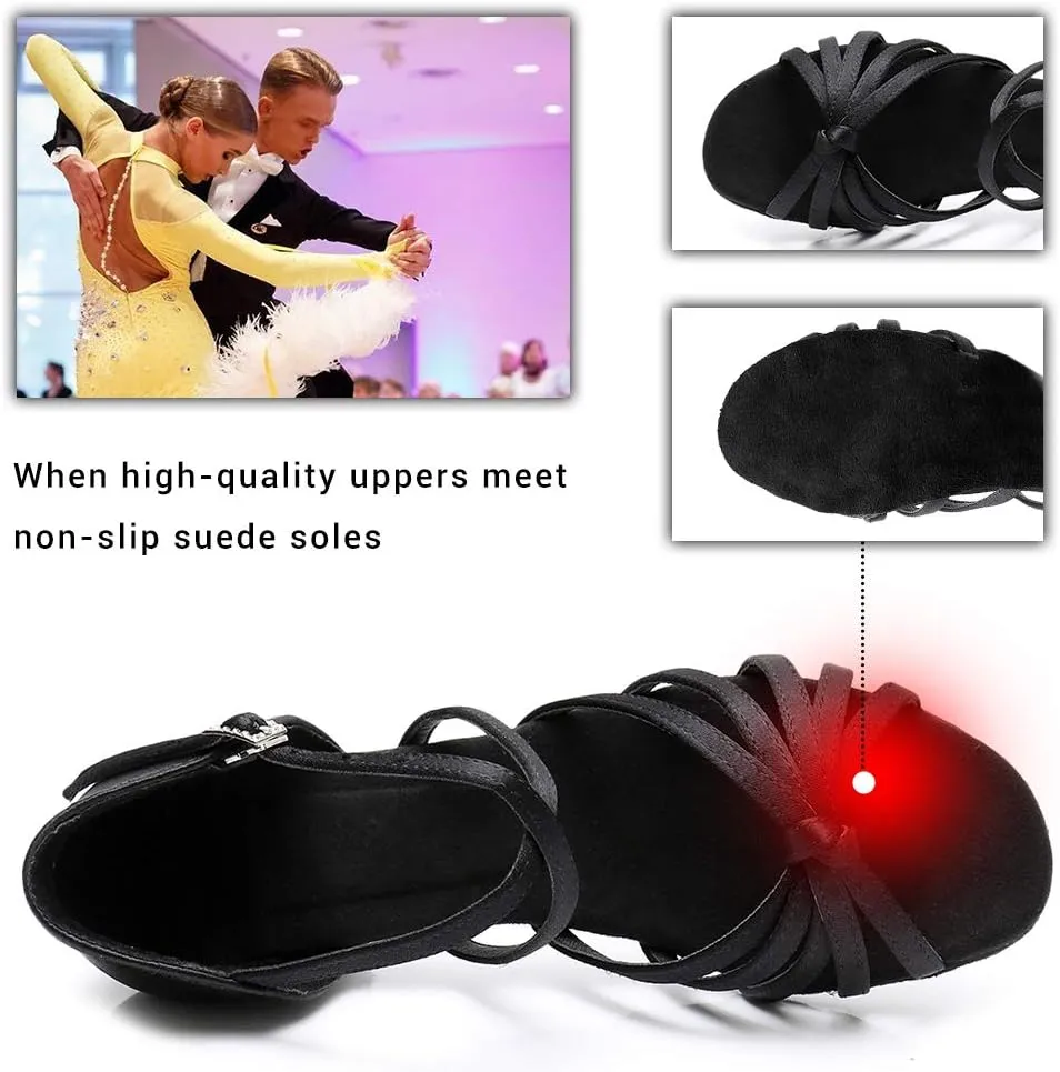 SWDZM Women's Latin Dance Shoes Open-Toe Silk Salsa Tango Ballroom Professional Practice Performance Dance Shoes USWH1213 1217
