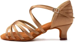 SWDZM Women's Latin Dance Shoes Open-Toe Silk Salsa Tango Ballroom Professional Practice Performance Dance Shoes USWH1213 1217
