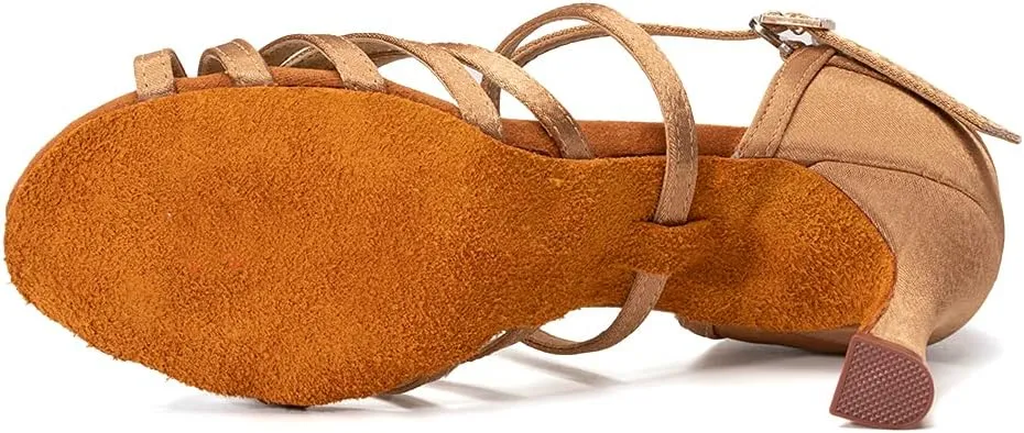 SWDZM Women's Latin Dance Shoes Open-Toe Silk Salsa Tango Ballroom Professional Practice Performance Dance Shoes USWH1213 1217