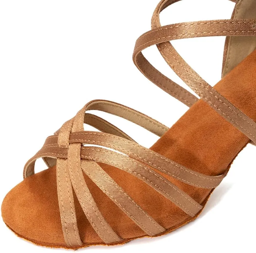 SWDZM Women's Latin Dance Shoes Open-Toe Silk Salsa Tango Ballroom Professional Practice Performance Dance Shoes USWH1213 1217