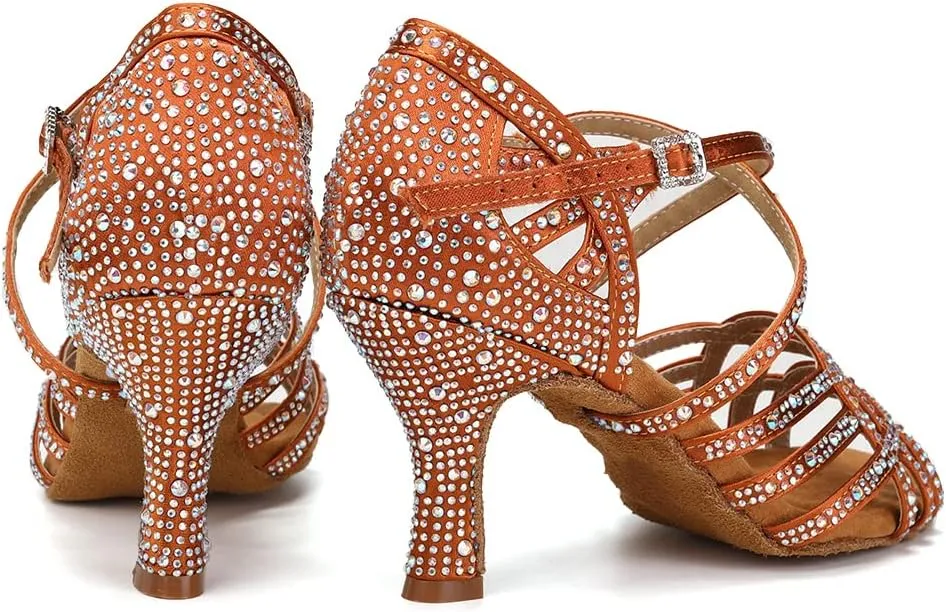 SWDZM Women's Latin Dance Shoes Rhinestone Salsa Chacha Ballroom Performance Practice Dancing Shoes,Model-YCL357