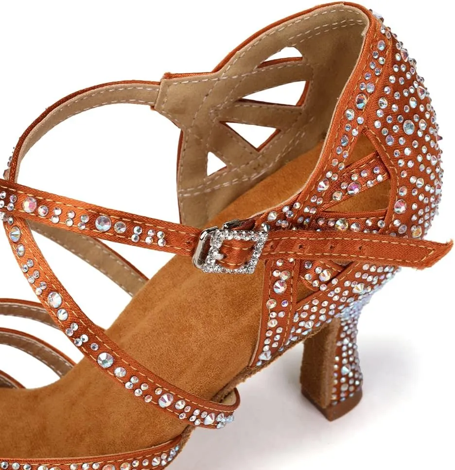 SWDZM Women's Latin Dance Shoes Rhinestone Salsa Chacha Ballroom Performance Practice Dancing Shoes,Model-YCL357