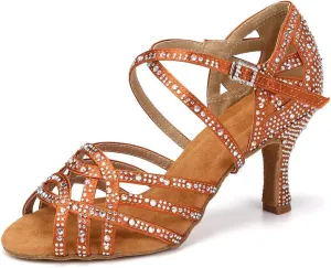 SWDZM Women's Latin Dance Shoes Rhinestone Salsa Chacha Ballroom Performance Practice Dancing Shoes,Model-YCL357