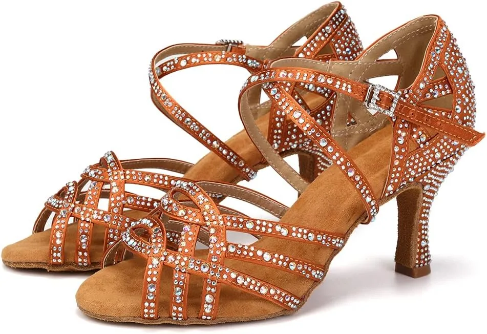 SWDZM Women's Latin Dance Shoes Rhinestone Salsa Chacha Ballroom Performance Practice Dancing Shoes,Model-YCL357