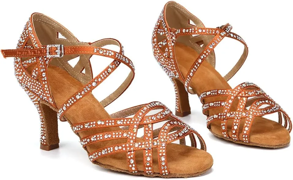 SWDZM Women's Latin Dance Shoes Rhinestone Salsa Chacha Ballroom Performance Practice Dancing Shoes,Model-YCL357