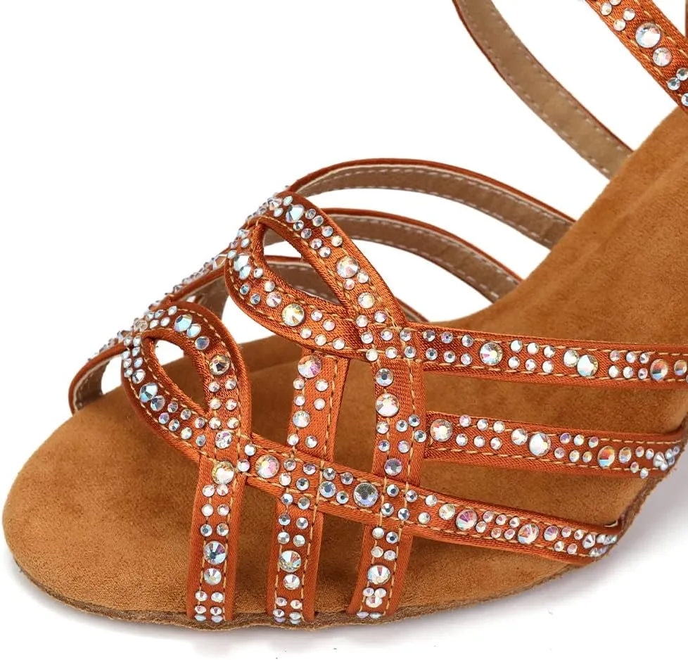 SWDZM Women's Latin Dance Shoes Rhinestone Salsa Chacha Ballroom Performance Practice Dancing Shoes,Model-YCL357