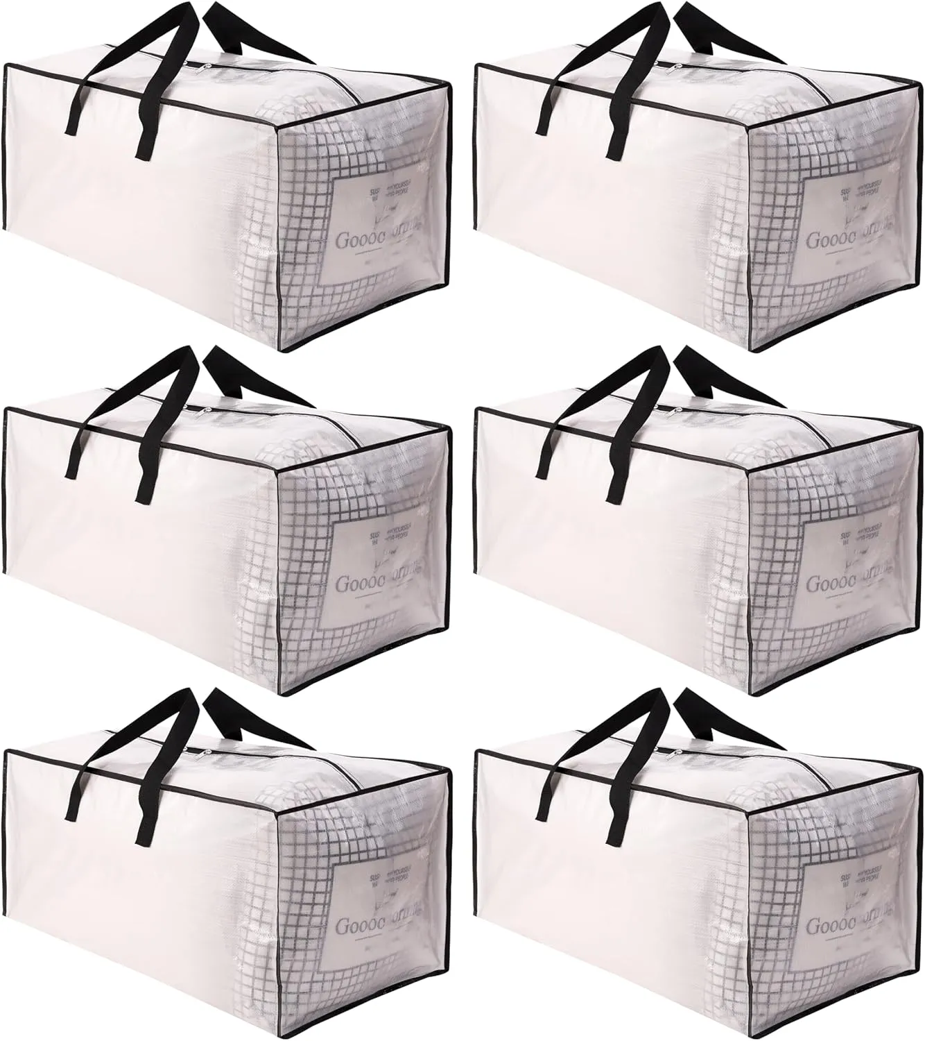 SWEET DOLPHIN 6 Pack Extra Large Moving Bags with Strong Zippers & Carrying Handles, Heavy Duty Storage Tote for Space Saving Moving Storage, Fold Flat, Alternative to Moving Box, Semi-Transparent