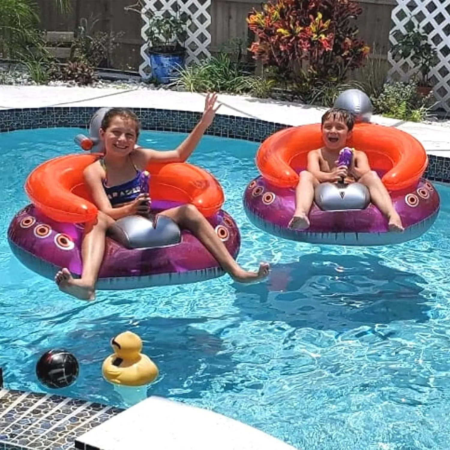SWIMLINE ORIGINAL Inflatable UFO Spaceship Pool Float Ride On With Fun Constant Flow Laser Ray Gun Water Squirter For Kids | Cool Retro Style | For Beach Ocean Pool Lake | Extra Thick Large Floatie