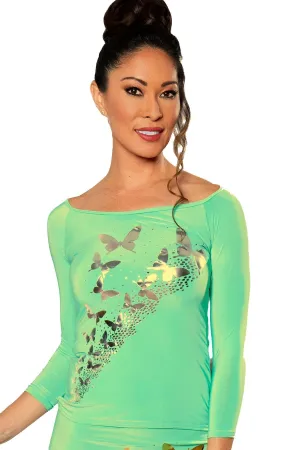 T201 T-Shirt Top with Gold Butterfly