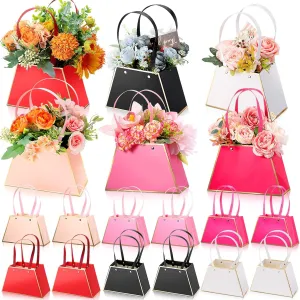 TaoBary 18 Pcs Mother Day Floral Bouquet Boxes for Arrangement Portable Flower Paper Gift Bag Bulk Florist Bouquet Wrapping Box with Handle for Wedding Graduation Bridal Shower Party(Lovely)