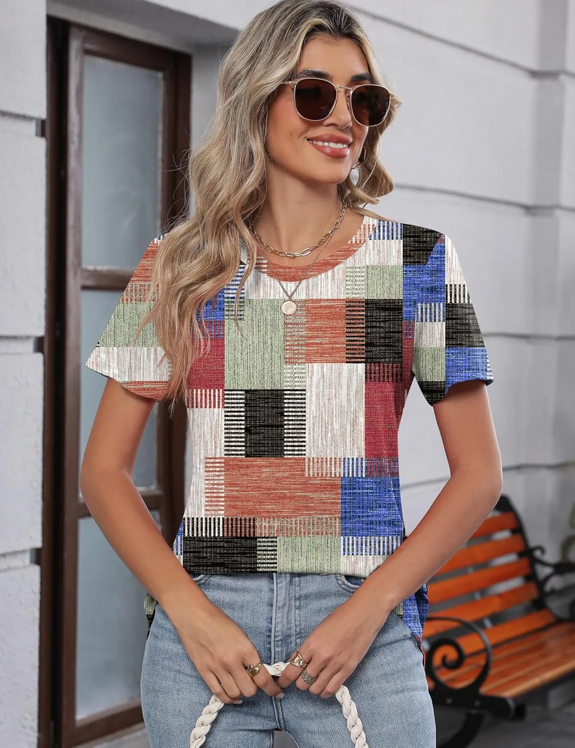 TCOT Women's Tops Summer Short Sleeve Crew Neck Shirts Dressy Casual Blouses for Women S-3XL