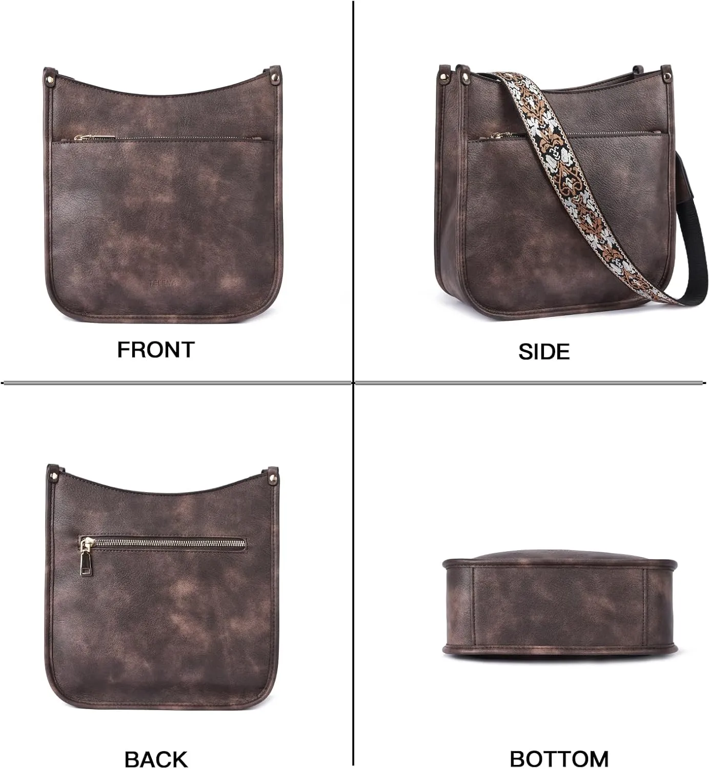 Telena Crossbody Purses for Women Trendy Vegan Leather Purses Bucket Hobo Bags Handbags with Adjustable Guitar Strap