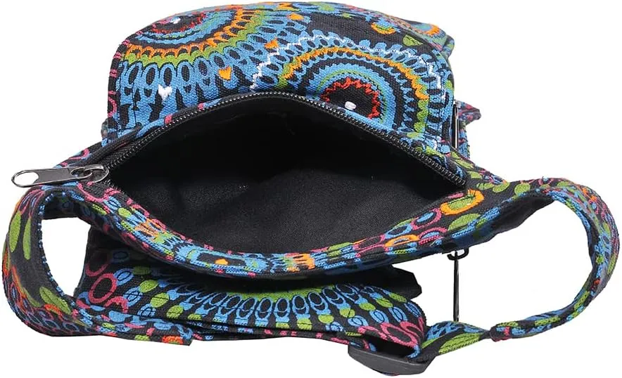The Collection Royal Handmade Festival Waistpack Boho Hippie Waist Bag Hip Bum Running Belt Fanny Pack Travel Utility Belt (Blk Grn)