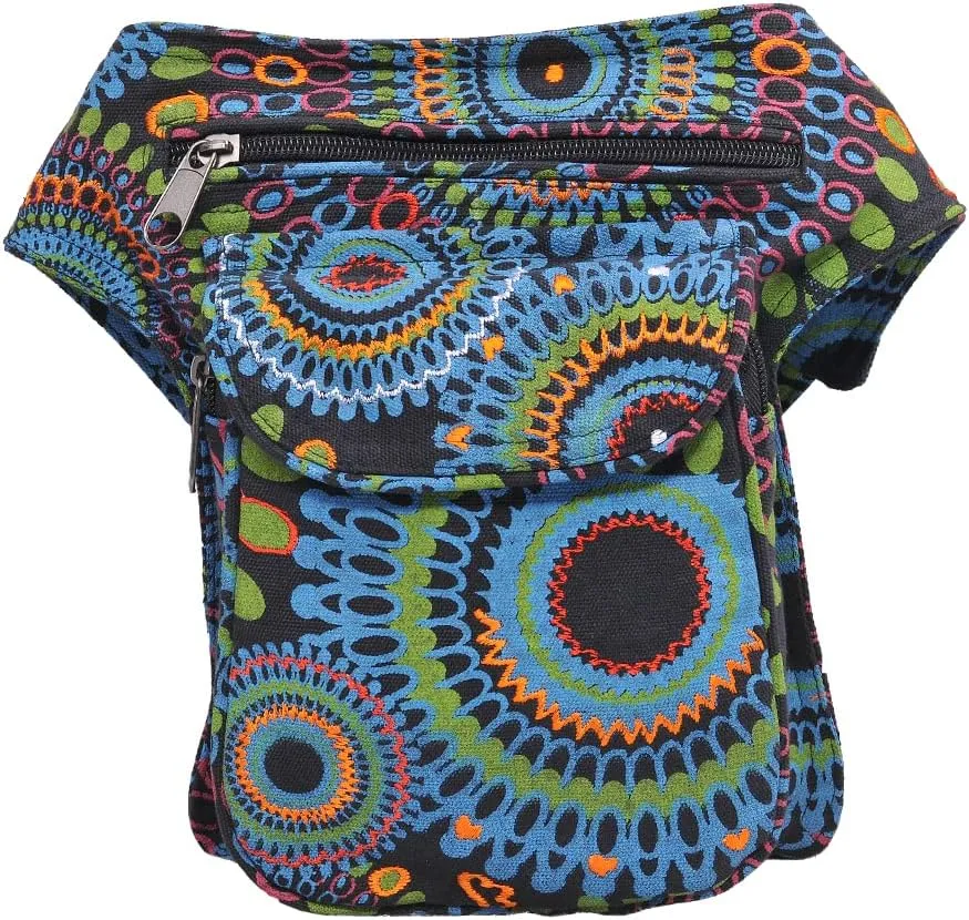 The Collection Royal Handmade Festival Waistpack Boho Hippie Waist Bag Hip Bum Running Belt Fanny Pack Travel Utility Belt (Blk Grn)