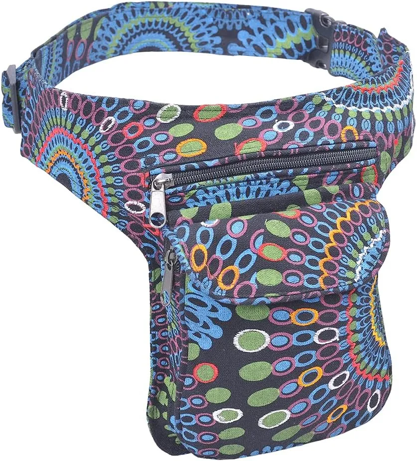 The Collection Royal Handmade Festival Waistpack Boho Hippie Waist Bag Hip Bum Running Belt Fanny Pack Travel Utility Belt (Blk Grn)