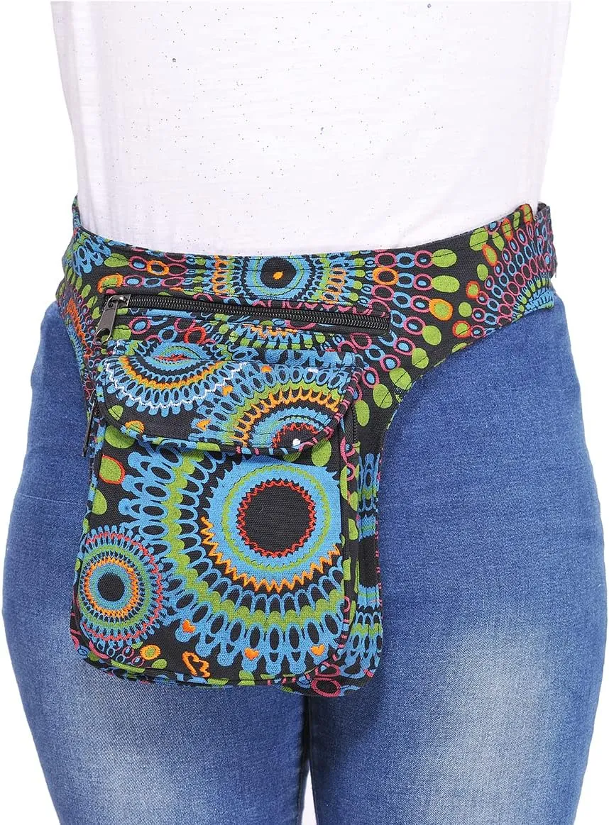 The Collection Royal Handmade Festival Waistpack Boho Hippie Waist Bag Hip Bum Running Belt Fanny Pack Travel Utility Belt (Blk Grn)
