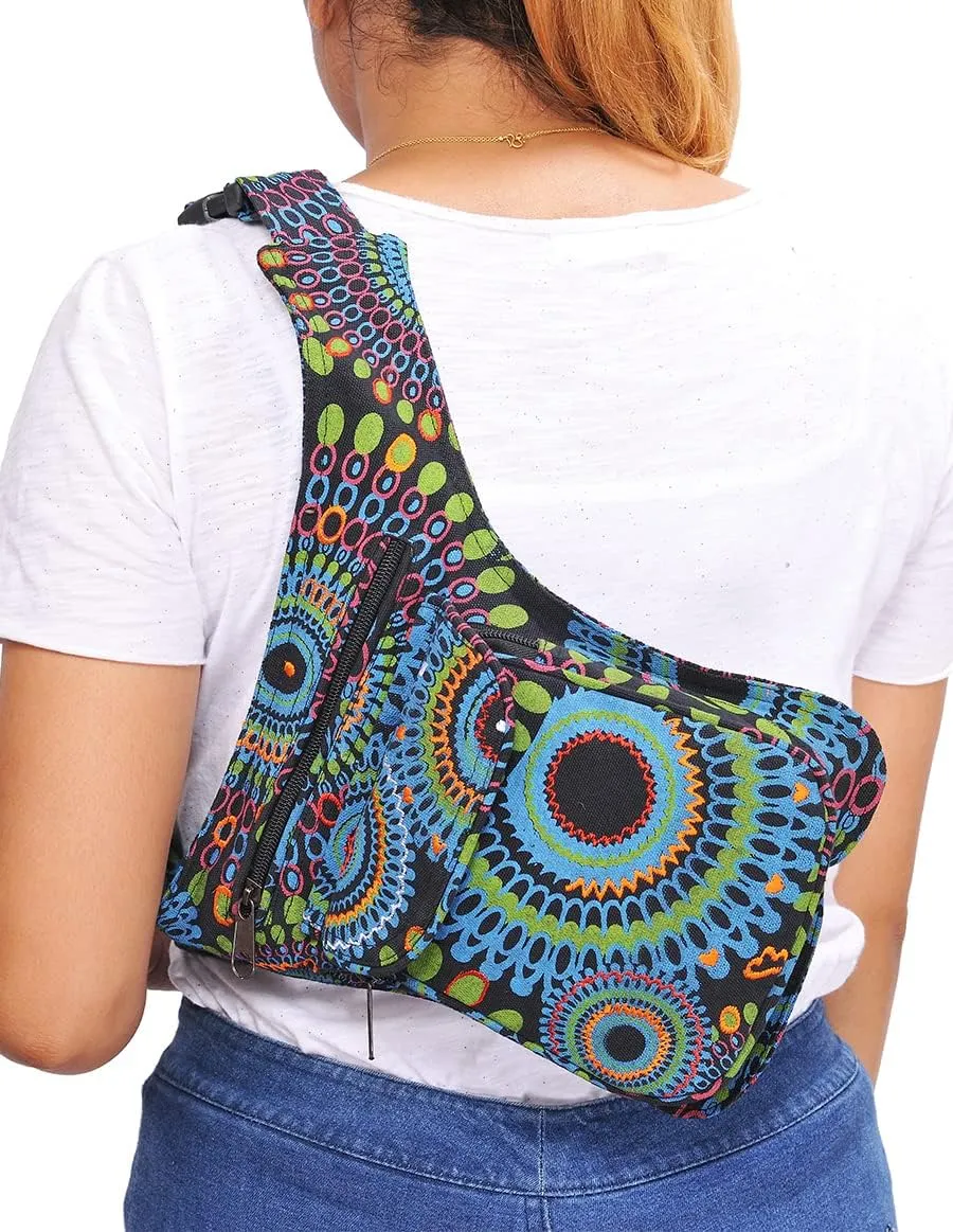 The Collection Royal Handmade Festival Waistpack Boho Hippie Waist Bag Hip Bum Running Belt Fanny Pack Travel Utility Belt (Blk Grn)