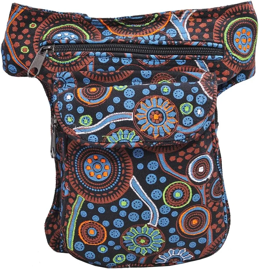 The Collection Royal Handmade Festival Waistpack Boho Hippie Waist Bag Hip Bum Running Belt Fanny Pack Travel Utility Belt (Blk Mul)