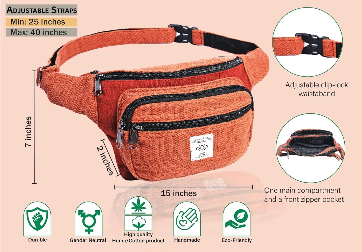 THE COLLECTION ROYAL Himalayan Hemp and Cotton Fanny Pack, Eco-friendly, Boho, Hippie Fanny Pack, Waist Belt, Travel Utility Belt