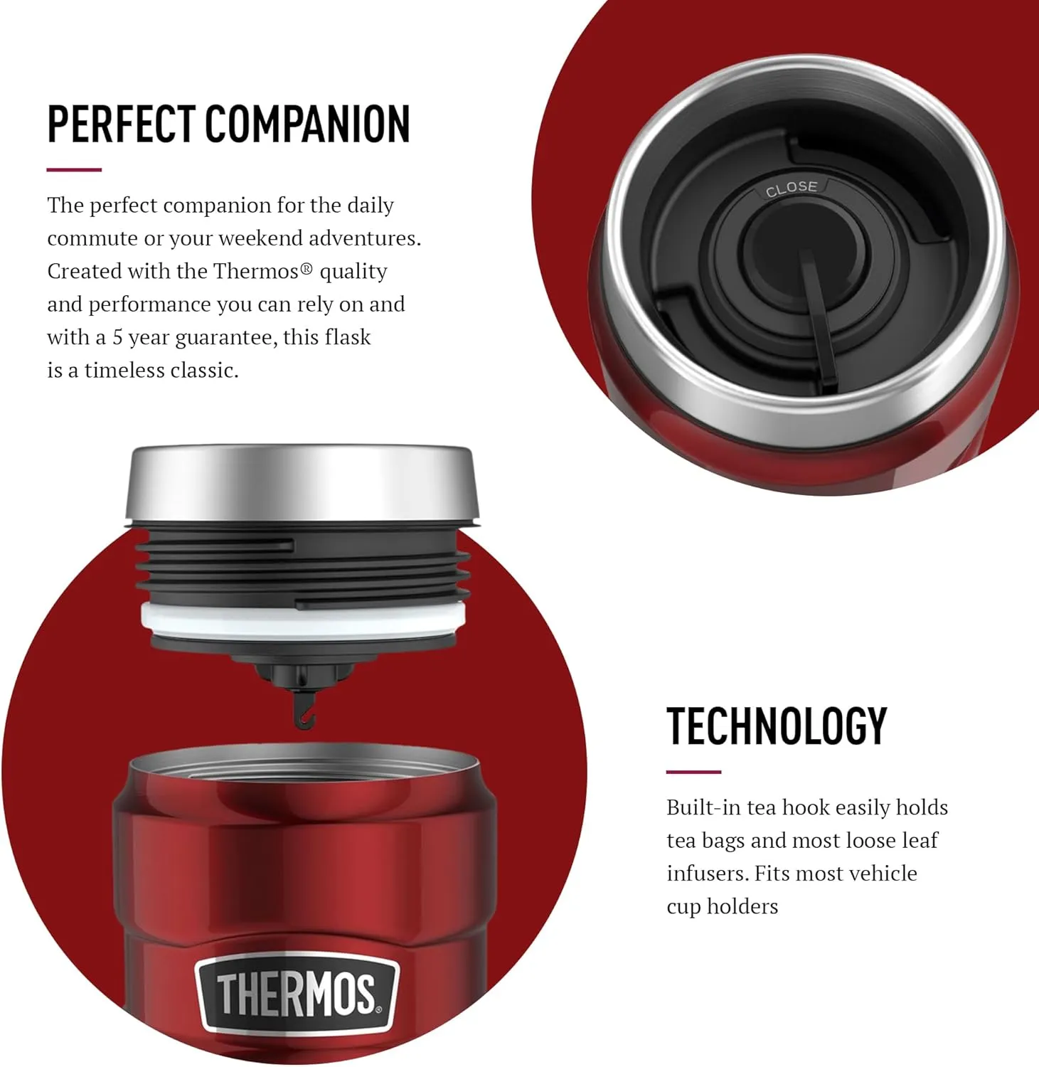 Thermos Stainless Steel King Travel Tumbler, Red, 470 ml