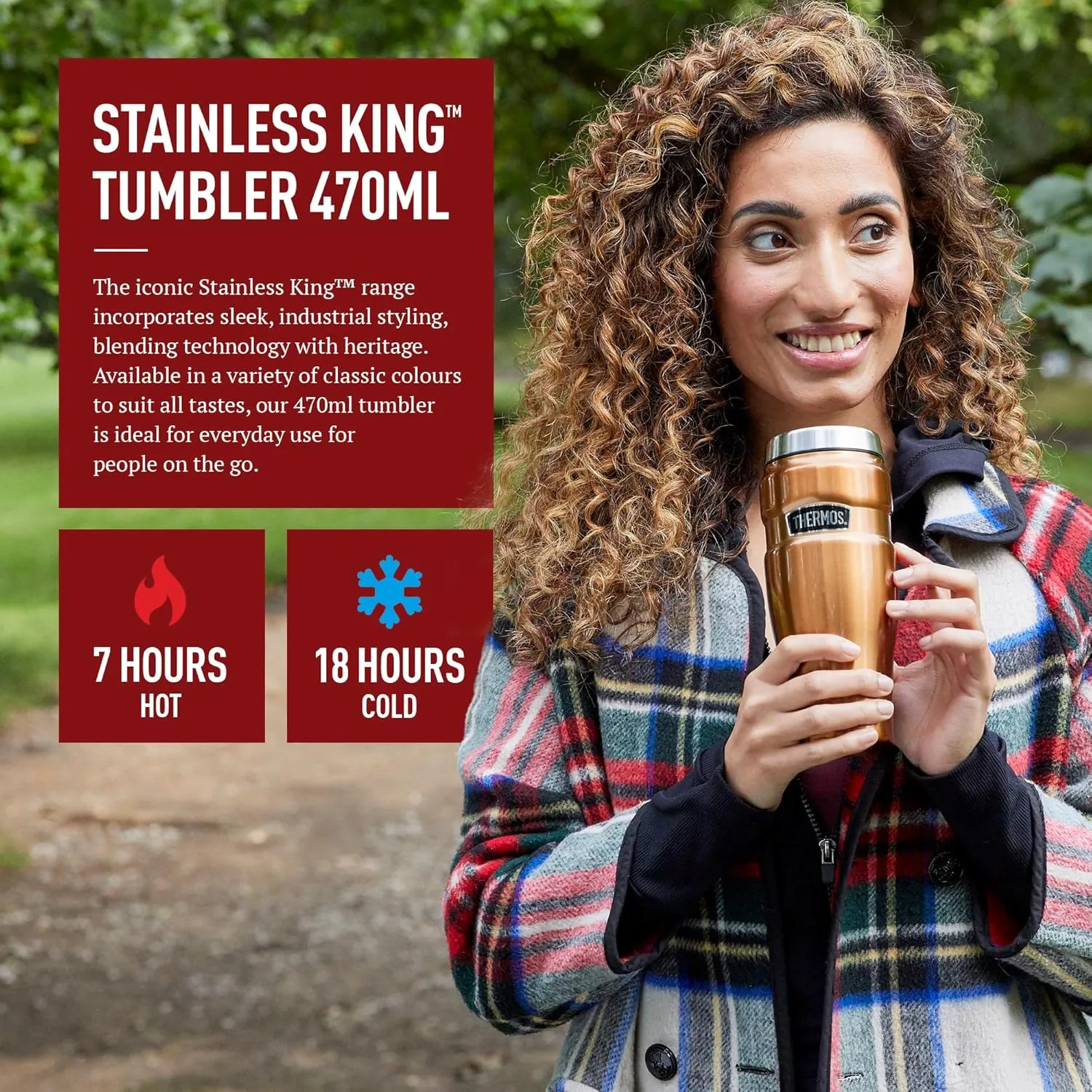 Thermos Stainless Steel King Travel Tumbler, Red, 470 ml