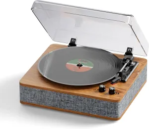 THOMSON Vinyl Record Player Turntable with Built-in Bluetooth Receiver & Stereo Speakers, 3 Speed 3 Size Portable Retro Record Player,Phono Out, AUX-in, RCA Line for Entertainment